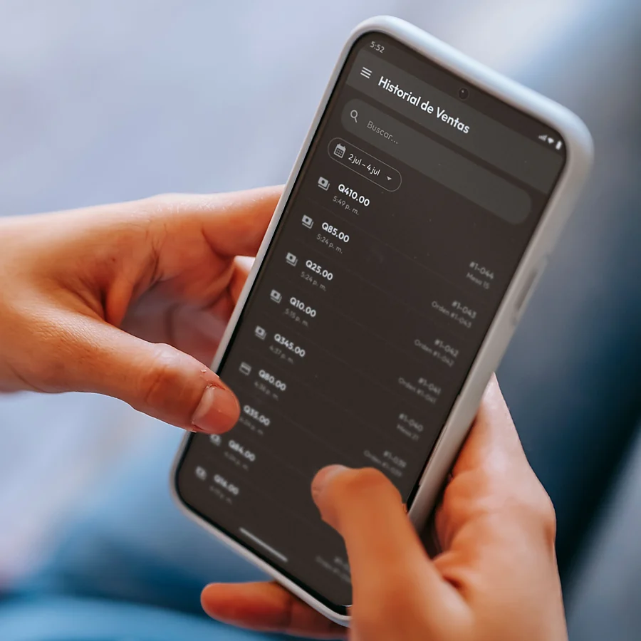 Historial de ventas de Altoque en un celular